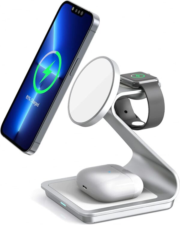 3-in-1 Aluminum alloy MagSafe Wireless Charging Station – Fast Charger for iPhone 16/15/14/13/12, Apple Watch & AirPods Pro/3/2 | Includes Cable & Wall Charger - 图片 6