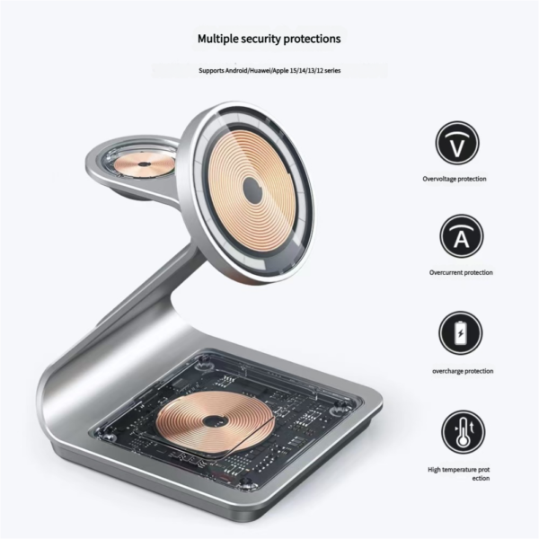3-in-1 Aluminum alloy MagSafe Wireless Charging Station – Fast Charger for iPhone 16/15/14/13/12, Apple Watch & AirPods Pro/3/2 | Includes Cable & Wall Charger - 图片 5