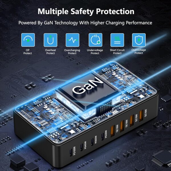320W USB C Fast Charger Block, 8 Port USB Charging Station, 100W PD PPS Port Fast Charging Station Hub, Laptop Wall Charger Compatible with MacBook/iPhone 16/iPad/Galaxy S23/22 etc - 图片 9