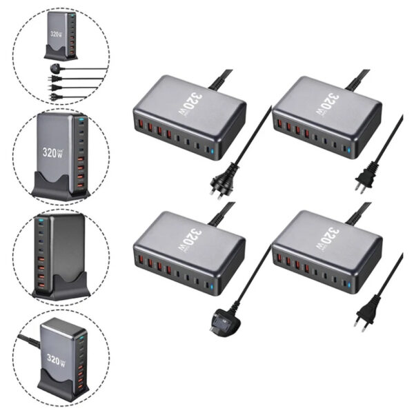 320W USB C Fast Charger Block, 8 Port USB Charging Station, 100W PD PPS Port Fast Charging Station Hub, Laptop Wall Charger Compatible with MacBook/iPhone 16/iPad/Galaxy S23/22 etc - 图片 10