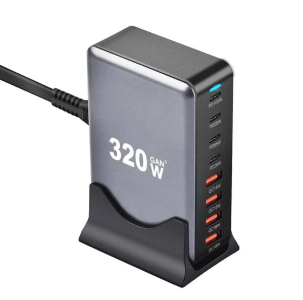 320W USB C Fast Charger Block, 8 Port USB Charging Station, 100W PD PPS Port Fast Charging Station Hub, Laptop Wall Charger Compatible with MacBook/iPhone 16/iPad/Galaxy S23/22 etc