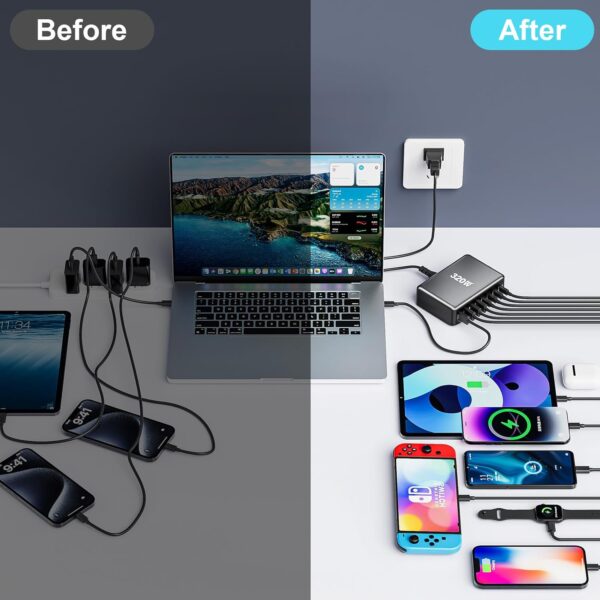 320W USB C Fast Charger Block, 8 Port USB Charging Station, 100W PD PPS Port Fast Charging Station Hub, Laptop Wall Charger Compatible with MacBook/iPhone 16/iPad/Galaxy S23/22 etc - 图片 4