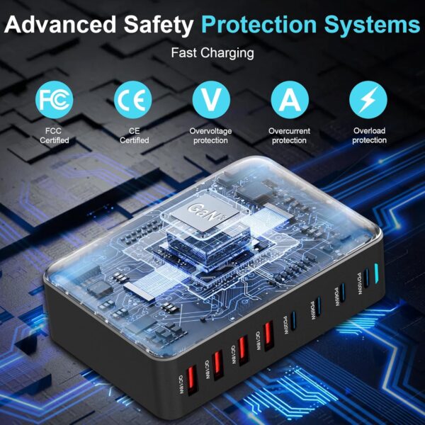 320W USB C Fast Charger Block, 8 Port USB Charging Station, 100W PD PPS Port Fast Charging Station Hub, Laptop Wall Charger Compatible with MacBook/iPhone 16/iPad/Galaxy S23/22 etc - 图片 7