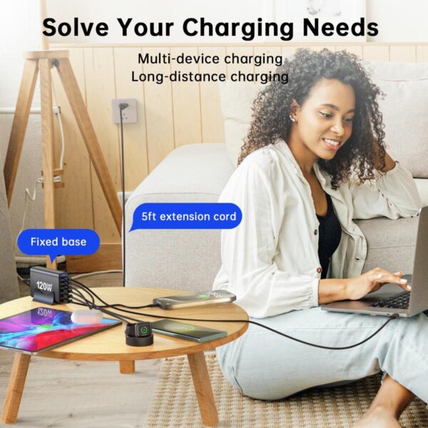 120W GaN III 6 Ports USB C Fast Charging Station Hub Block Portable Wall PD Charger Power Adapter With 3 USB-C + 3 USB-A, 65W Port for MacBook Pro/Air, iPhone 15 14 13 12 11, Galaxy S24 S23 S22 - 图片 8
