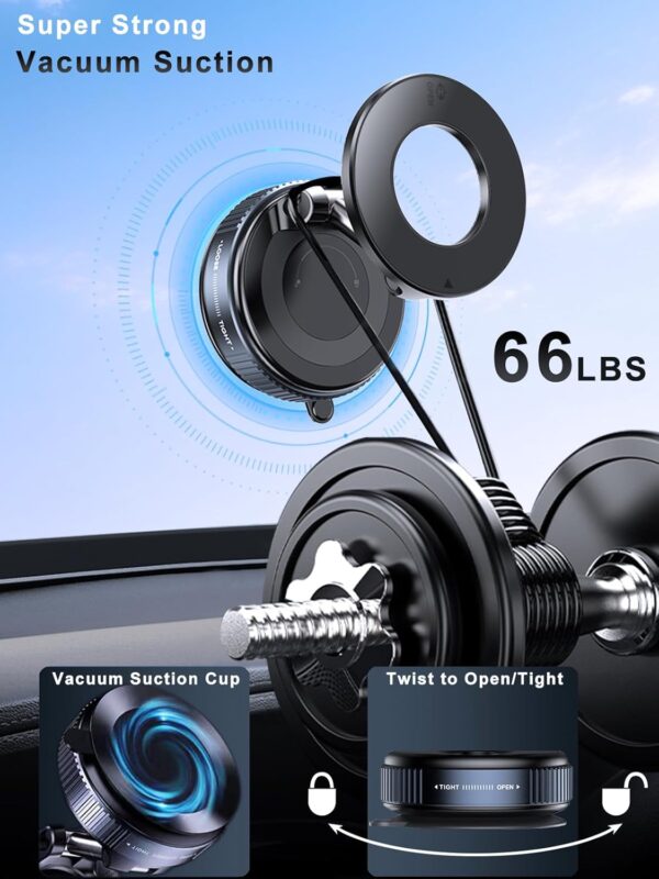 360° Vacuum Magnetic Phone Holder – Hands-Free Car Mount for iPhone 16 Pro Max, Android & More! Perfect for Car, Gym, Mirror, Shower & Smooth Surfaces - 图片 8