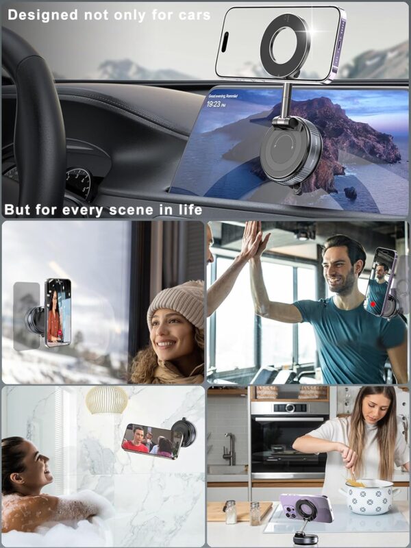 360° Vacuum Magnetic Phone Holder – Hands-Free Car Mount for iPhone 16 Pro Max, Android & More! Perfect for Car, Gym, Mirror, Shower & Smooth Surfaces - 图片 5