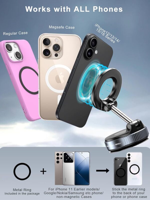 360° Vacuum Magnetic Phone Holder – Hands-Free Car Mount for iPhone 16 Pro Max, Android & More! Perfect for Car, Gym, Mirror, Shower & Smooth Surfaces - 图片 3