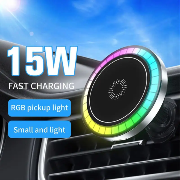 New Magnetic RGB air vent mount 15W fast wireless charging Phone Holder Wireless Charger for iPhone 11 12 13 14 15 16 Pro Max