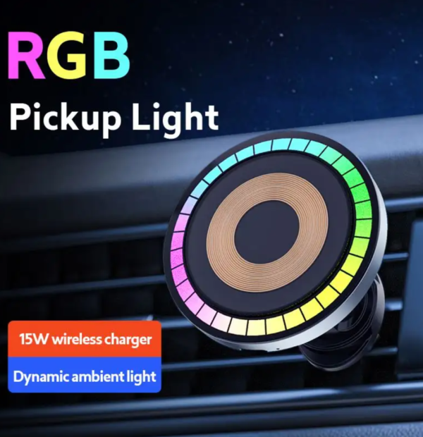 New Magnetic RGB air vent mount 15W fast wireless charging Phone Holder Wireless Charger for iPhone 11 12 13 14 15 16 Pro Max - 图片 6