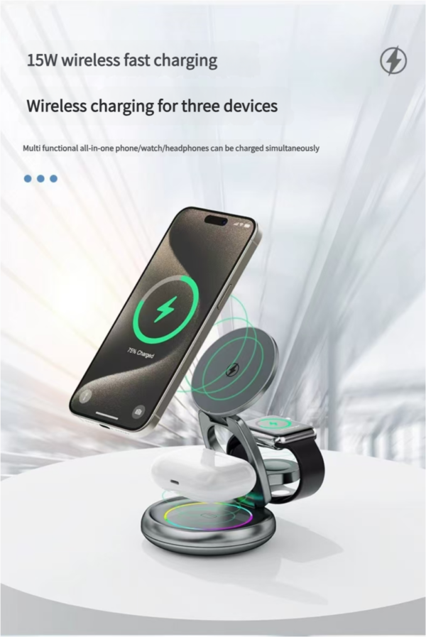 Foldable Wireless charger Magnetic 3 in 1 charging station Apple  Magsafe Magnetic Wireless Charger Folding Stand for iPhone16 iPhone15 pro max Ultra S8 AirPods Pro - 图片 3