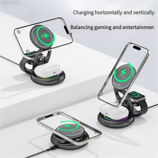 Foldable Wireless charger Magnetic 3 in 1 charging station Apple  Magsafe Magnetic Wireless Charger Folding Stand for iPhone16 iPhone15 pro max Ultra S8 AirPods Pro - 图片 6