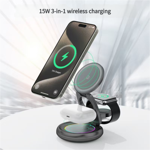 Foldable Wireless charger Magnetic 3 in 1 charging station Apple  Magsafe Magnetic Wireless Charger Folding Stand for iPhone16 iPhone15 pro max Ultra S8 AirPods Pro