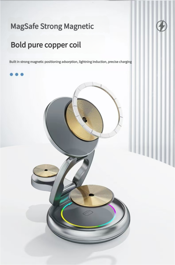 Foldable Wireless charger Magnetic 3 in 1 charging station Apple  Magsafe Magnetic Wireless Charger Folding Stand for iPhone16 iPhone15 pro max Ultra S8 AirPods Pro - 图片 7