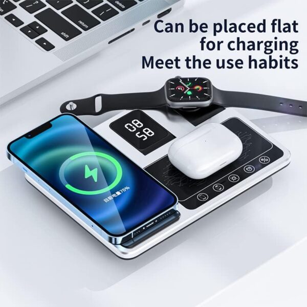 Multiple charge heads，5in1 Time Alarm Oclock Night Light Airpods iwatch Series iPhone 12 13 14 15 16 Pro Max Wireless Charger - 图片 3