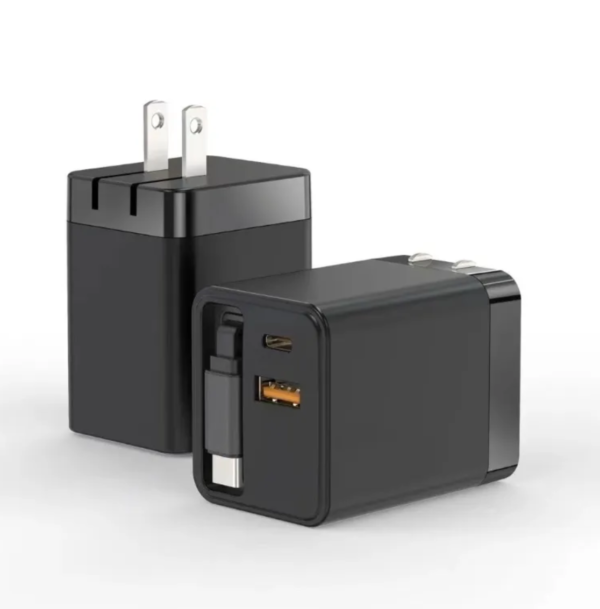 Retractable Wall Charger GaN 40W PD Fast USB C Charger with Retractable Type-C Cable for Mobile Phone Laptop Tablet