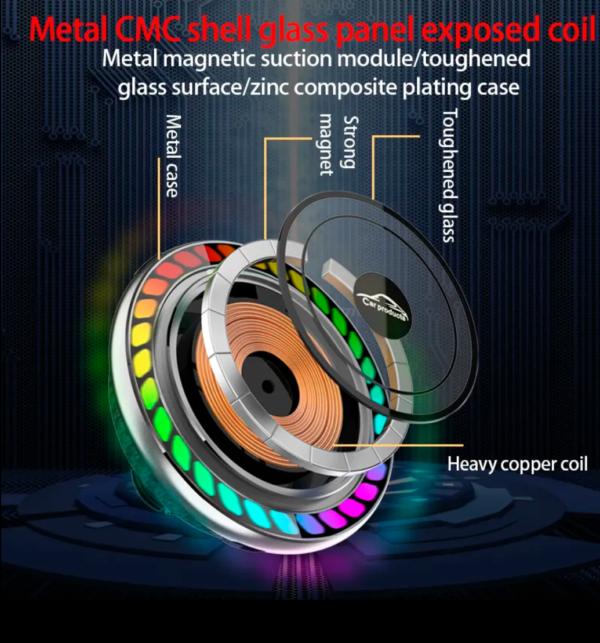 New Magnetic RGB air vent mount 15W fast wireless charging Phone Holder Wireless Charger for iPhone 11 12 13 14 15 16 Pro Max - 图片 7