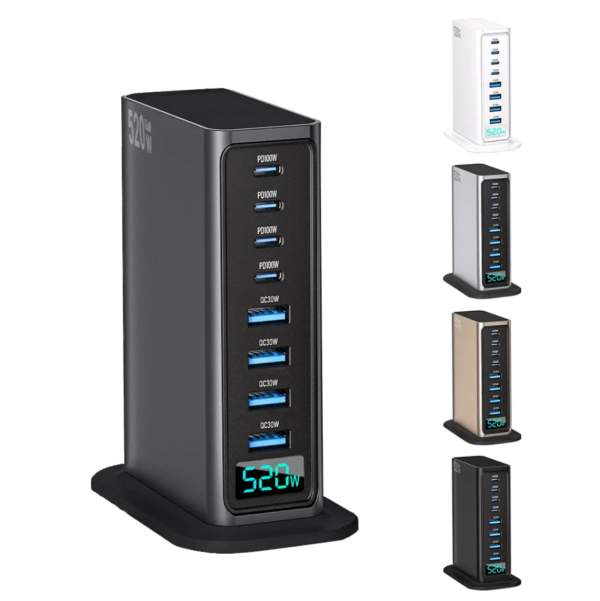 Samsung charger for iphone 520W USB C Charger Block, 8 Ports GaN Fast Charging Station Hub, PD 100w Type C & USB A Laptop Desktop Charger Adapter for MacBook Air/Pro, DELL, iPhone, iPad, Samsung - 图片 3