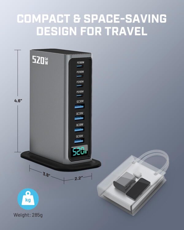 Samsung charger for iphone 520W USB C Charger Block, 8 Ports GaN Fast Charging Station Hub, PD 100w Type C & USB A Laptop Desktop Charger Adapter for MacBook Air/Pro, DELL, iPhone, iPad, Samsung - 图片 2