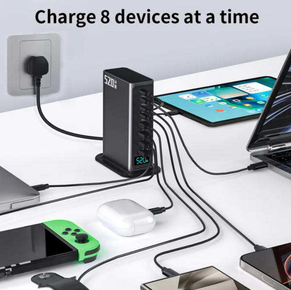 Samsung charger for iphone 520W USB C Charger Block, 8 Ports GaN Fast Charging Station Hub, PD 100w Type C & USB A Laptop Desktop Charger Adapter for MacBook Air/Pro, DELL, iPhone, iPad, Samsung - 图片 5