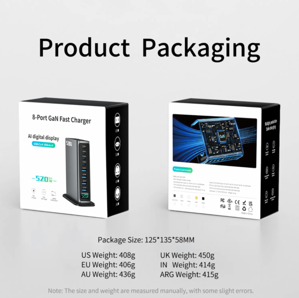 Samsung charger for iphone 520W USB C Charger Block, 8 Ports GaN Fast Charging Station Hub, PD 100w Type C & USB A Laptop Desktop Charger Adapter for MacBook Air/Pro, DELL, iPhone, iPad, Samsung - 图片 9