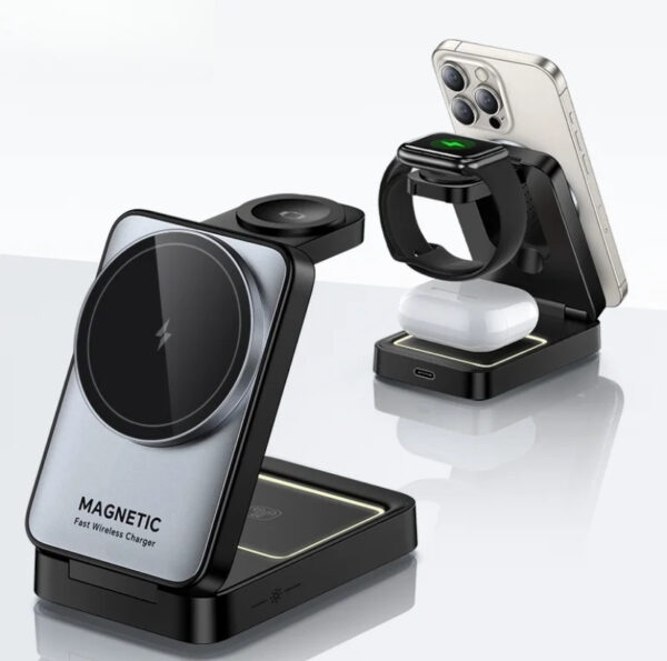 Upgraded 3-in-1 Wireless Charger for iPhone,Travel Magnetic Charger Stand Nightlight Foldable Wireless Charging Station Compatible with Magsafe Charger&iPhone 16/15/14/13/12,Apple Watch&AirPods - 图片 2