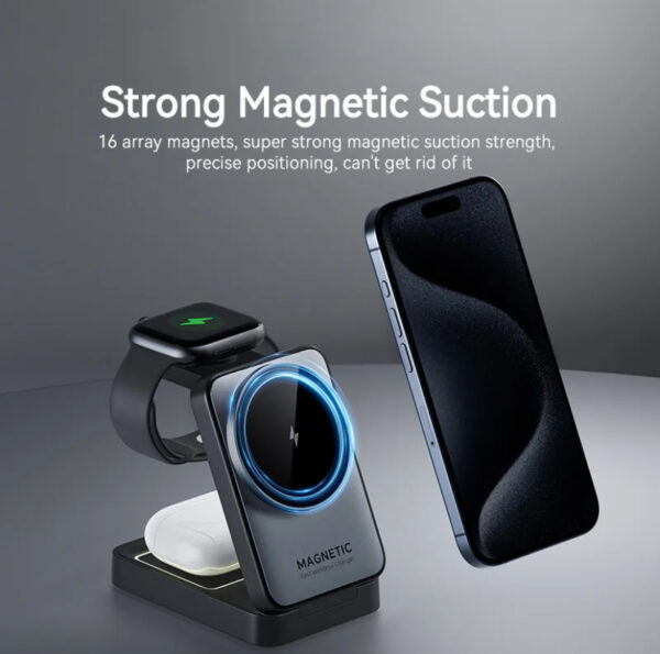 Upgraded 3-in-1 Wireless Charger for iPhone,Travel Magnetic Charger Stand Nightlight Foldable Wireless Charging Station Compatible with Magsafe Charger&iPhone 16/15/14/13/12,Apple Watch&AirPods - 图片 5