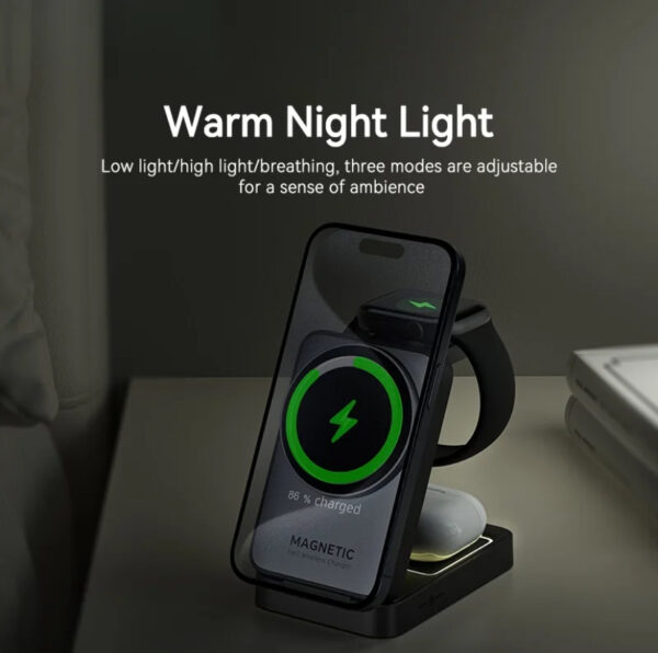 Upgraded 3-in-1 Wireless Charger for iPhone,Travel Magnetic Charger Stand Nightlight Foldable Wireless Charging Station Compatible with Magsafe Charger&iPhone 16/15/14/13/12,Apple Watch&AirPods - 图片 7