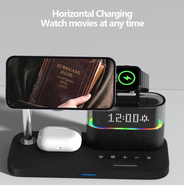 WIRELESS CLEAN, 5 in 1 Wireless Charger with Alarm Clock for Apple Multiple Devices,Bedside Night Light Nightstand Mag-Safe Charging Station for iPhone 16/15/14/13/12,Apple Watch,Air-Pods - 图片 8