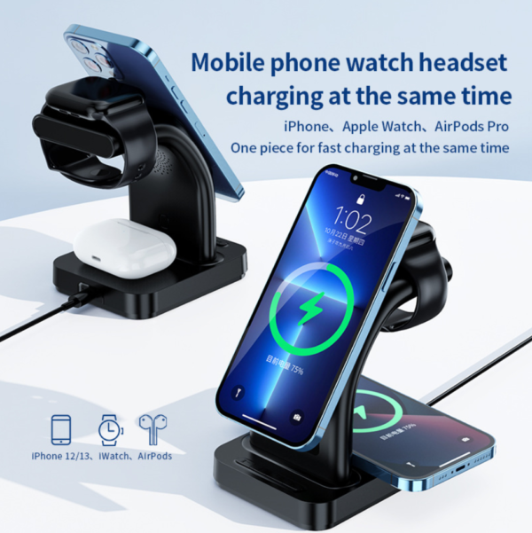 Wireless charger 3 1 android for iPhone,Airpods,iWatch 5 in 1 Multifunctions Time Clock Night Light Charger Station Fast Charging Wireless Charger - 图片 2