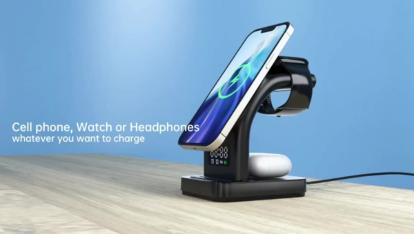 Wireless charger 3 1 android for iPhone,Airpods,iWatch 5 in 1 Multifunctions Time Clock Night Light Charger Station Fast Charging Wireless Charger - 图片 4