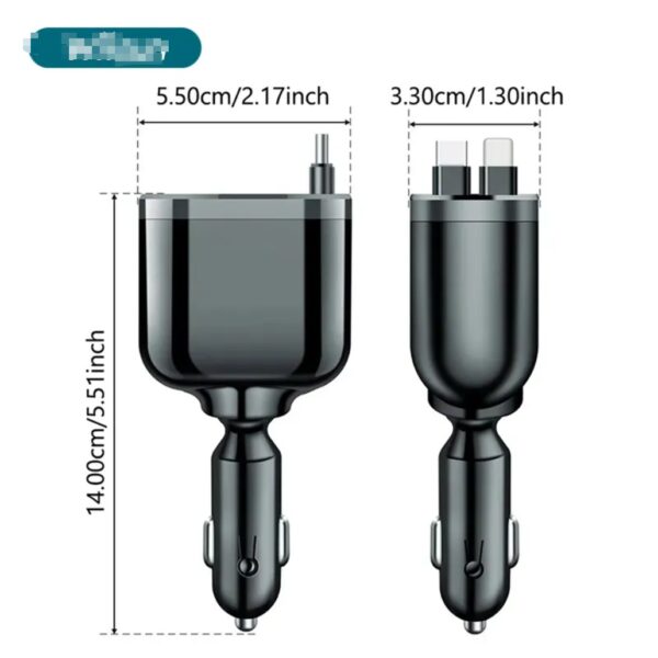 5 in 1 Retractable Car Charger Mobile Phone USB PD Type C Cable Fast Charge Cord Cigarette Lighter QC/PD Adapter for iPhone - 图片 6