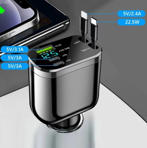 5 in 1 Retractable Car Charger Mobile Phone USB PD Type C Cable Fast Charge Cord Cigarette Lighter QC/PD Adapter for iPhone - 图片 9