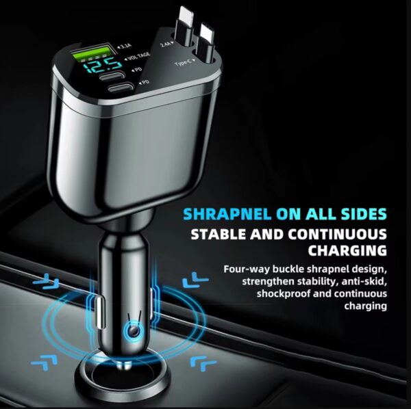 5 in 1 Retractable Car Charger Mobile Phone USB PD Type C Cable Fast Charge Cord Cigarette Lighter QC/PD Adapter for iPhone - 图片 10