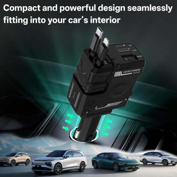 Retractable Car Charger 4 in 1, with 2 Cables, Supports Super Fast Charging(Max 66W), 2 USB Ports Car Charger Adapter for iPhone 16/15/14/13/12/11 Pro Max, Fold6/5/S25/24, Pixel - 图片 7