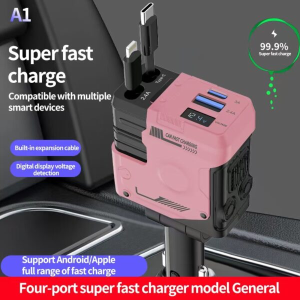 Retractable Car Charger 4 in 1, with 2 Cables, Supports Super Fast Charging(Max 66W), 2 USB Ports Car Charger Adapter for iPhone 16/15/14/13/12/11 Pro Max, Fold6/5/S25/24, Pixel - 图片 4