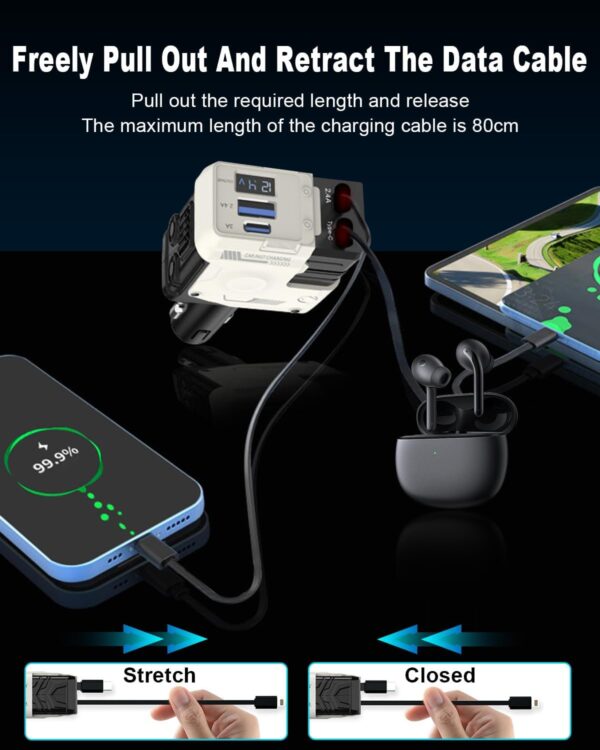 Retractable Car Charger 4 in 1, with 2 Cables, Supports Super Fast Charging(Max 66W), 2 USB Ports Car Charger Adapter for iPhone 16/15/14/13/12/11 Pro Max, Fold6/5/S25/24, Pixel - 图片 13
