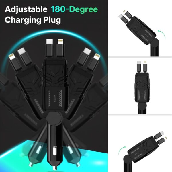 Retractable Car Charger 4 in 1, with 2 Cables, Supports Super Fast Charging(Max 66W), 2 USB Ports Car Charger Adapter for iPhone 16/15/14/13/12/11 Pro Max, Fold6/5/S25/24, Pixel - 图片 12