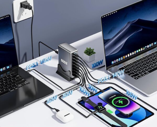 600W-Fast-USB-C-ChargerGaN-Charger8-Port-Charging-StationDual-140W-PD3.1-Fast-Charging-Station-for-Multiple-Devices-Laptop-Wall-Charger-Compatible-with-MacBookiPhone - 图片 2