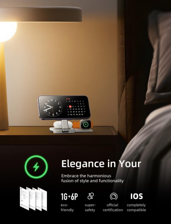 Wireless charger 3 1 android Charging Station for Apple Magsafe Charger Travel Accessories, Wireless Charger 3 in 1 for iPhone 12 13 14 16 15 Pro Max Magsafe Accessories Charger for Airpods iWatch iPhone - 图片 2