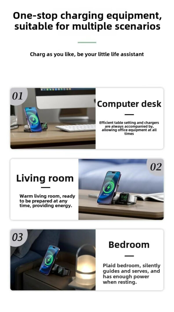 Wireless charger 3 1 android Charging Station for Apple Magsafe Charger Travel Accessories, Wireless Charger 3 in 1 for iPhone 12 13 14 16 15 Pro Max Magsafe Accessories Charger for Airpods iWatch iPhone - 图片 10