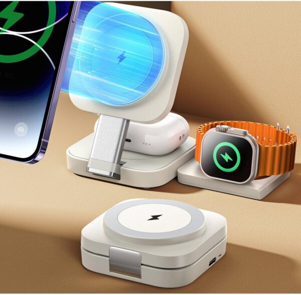 Wireless charger 3 1 android Charging Station for Apple Magsafe Charger Travel Accessories, Wireless Charger 3 in 1 for iPhone 12 13 14 16 15 Pro Max Magsafe Accessories Charger for Airpods iWatch iPhone