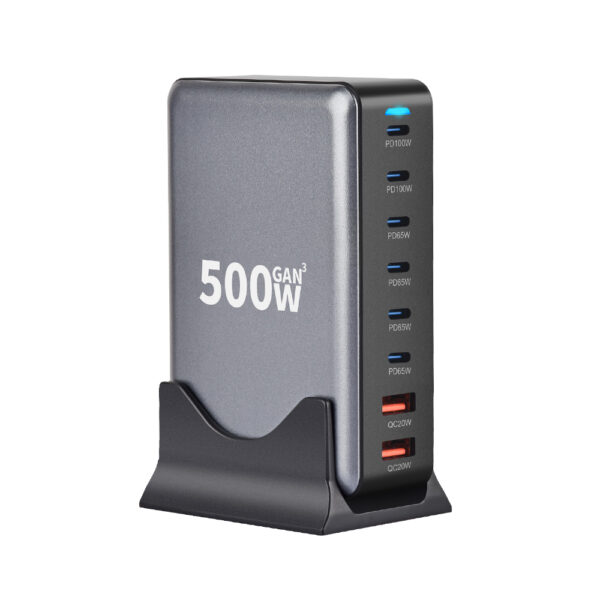 500W 8 Ports  GaN USB Type C Fast Charger Multiple Ports PD QC3.0 Desktop Fast Charger for Phone 16 15 14 13