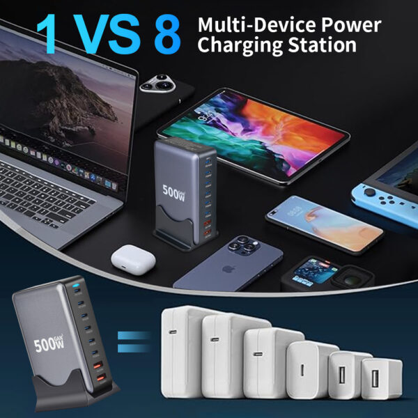 500W 8 Ports  GaN USB Type C Fast Charger Multiple Ports PD QC3.0 Desktop Fast Charger for Phone 16 15 14 13 - 图片 6