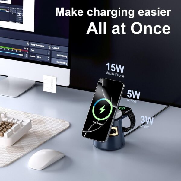5 in 1 Charging Station,Magnetic Wireless Charger with Night Light & Speaker for Apple MagSafe Charger Stand,Foldable Nightstand Charging Station for iPhone,Airpods,Watch - 图片 6