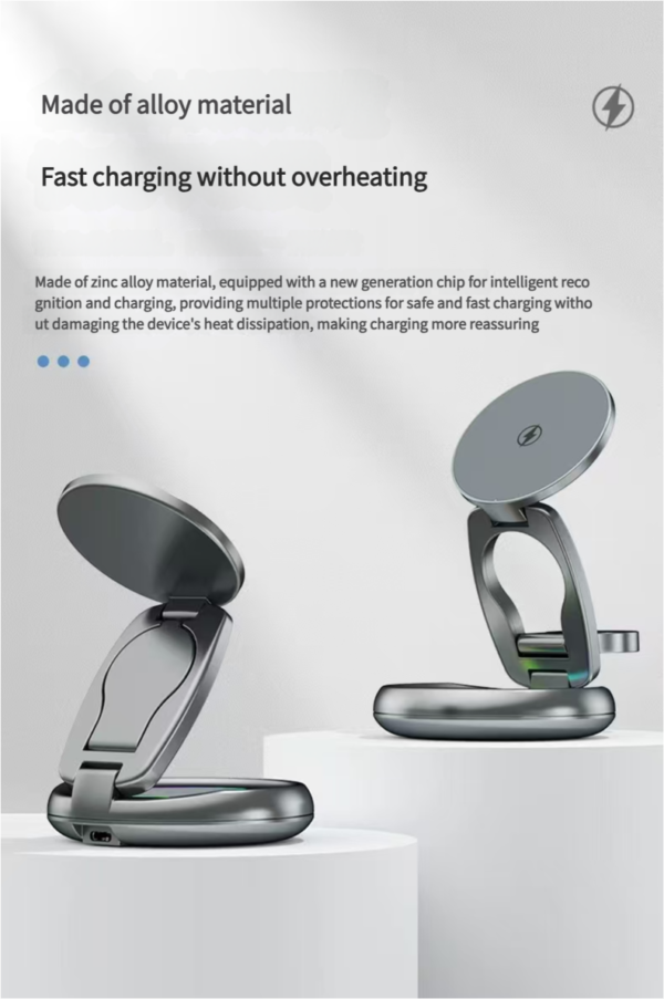 Foldable Wireless charger Magnetic 3 in 1 charging station Apple  Magsafe Magnetic Wireless Charger Folding Stand for iPhone16 iPhone15 pro max Ultra S8 AirPods Pro - 图片 3