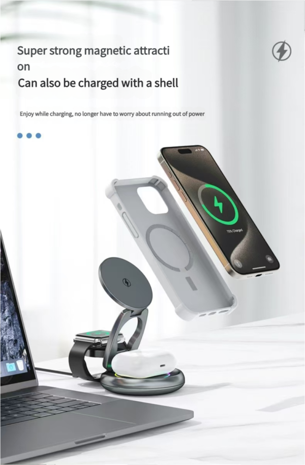 Foldable Wireless charger Magnetic 3 in 1 charging station Apple  Magsafe Magnetic Wireless Charger Folding Stand for iPhone16 iPhone15 pro max Ultra S8 AirPods Pro - 图片 2