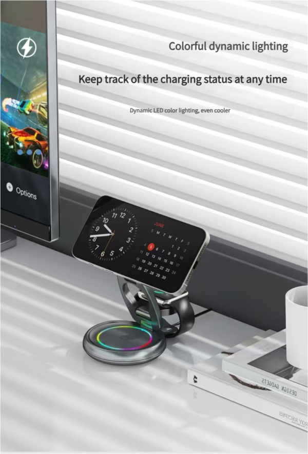Foldable Wireless charger Magnetic 3 in 1 charging station Apple  Magsafe Magnetic Wireless Charger Folding Stand for iPhone16 iPhone15 pro max Ultra S8 AirPods Pro - 图片 8