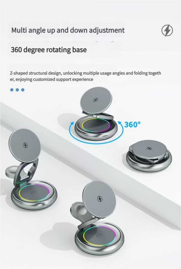 Foldable Wireless charger Magnetic 3 in 1 charging station Apple  Magsafe Magnetic Wireless Charger Folding Stand for iPhone16 iPhone15 pro max Ultra S8 AirPods Pro - 图片 4