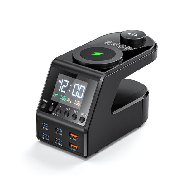 Newest Charger station 240W All-In-One Digital Clock Wireless Charger Cross-Border Private Model Multi-Function Alarm and Wireless Charging Features