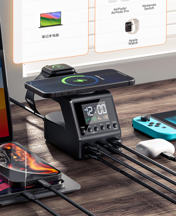 Newest Charger station 240W All-In-One Digital Clock Wireless Charger Cross-Border Private Model Multi-Function Alarm and Wireless Charging Features - 图片 4
